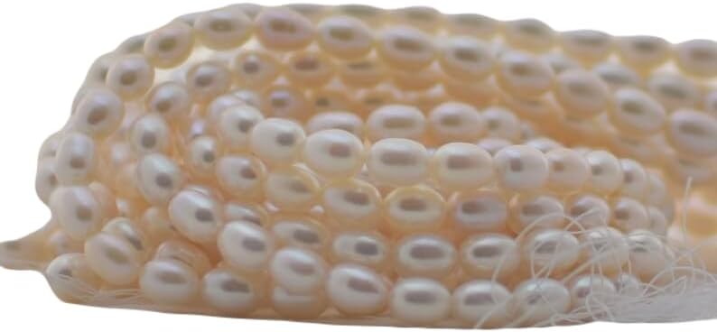 13 inch Strand of Natural gem Freshwater Pearl, 9-10mm Rice Smooth Beads for DIY Jewelry Making. | Beads_03708, white