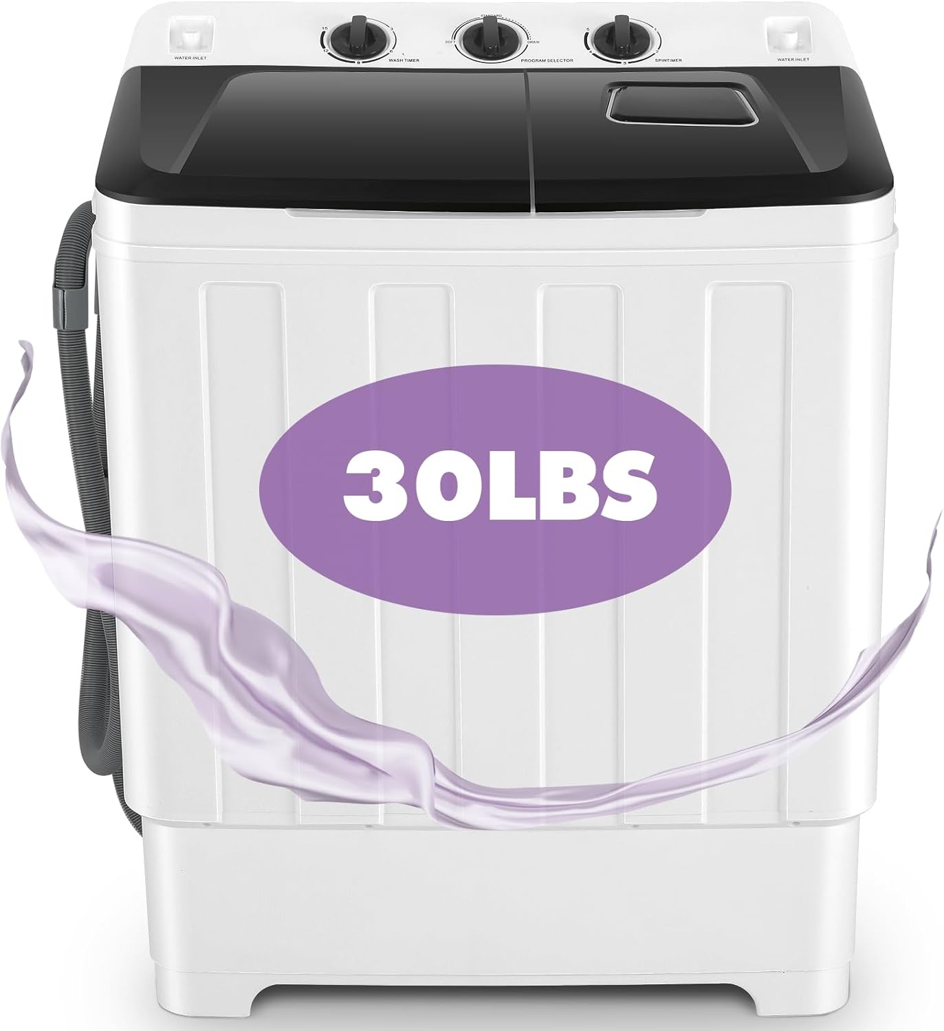 Nictemaw Portable Washing Machine, 30Lbs Compact Washing Machine, Twin Tub Laundry Washer Machine with Drain Pump, Semi-Automatic 19Lbs Washer and 11Lbs Spinner Combo for Apartments, Dorms, RVs