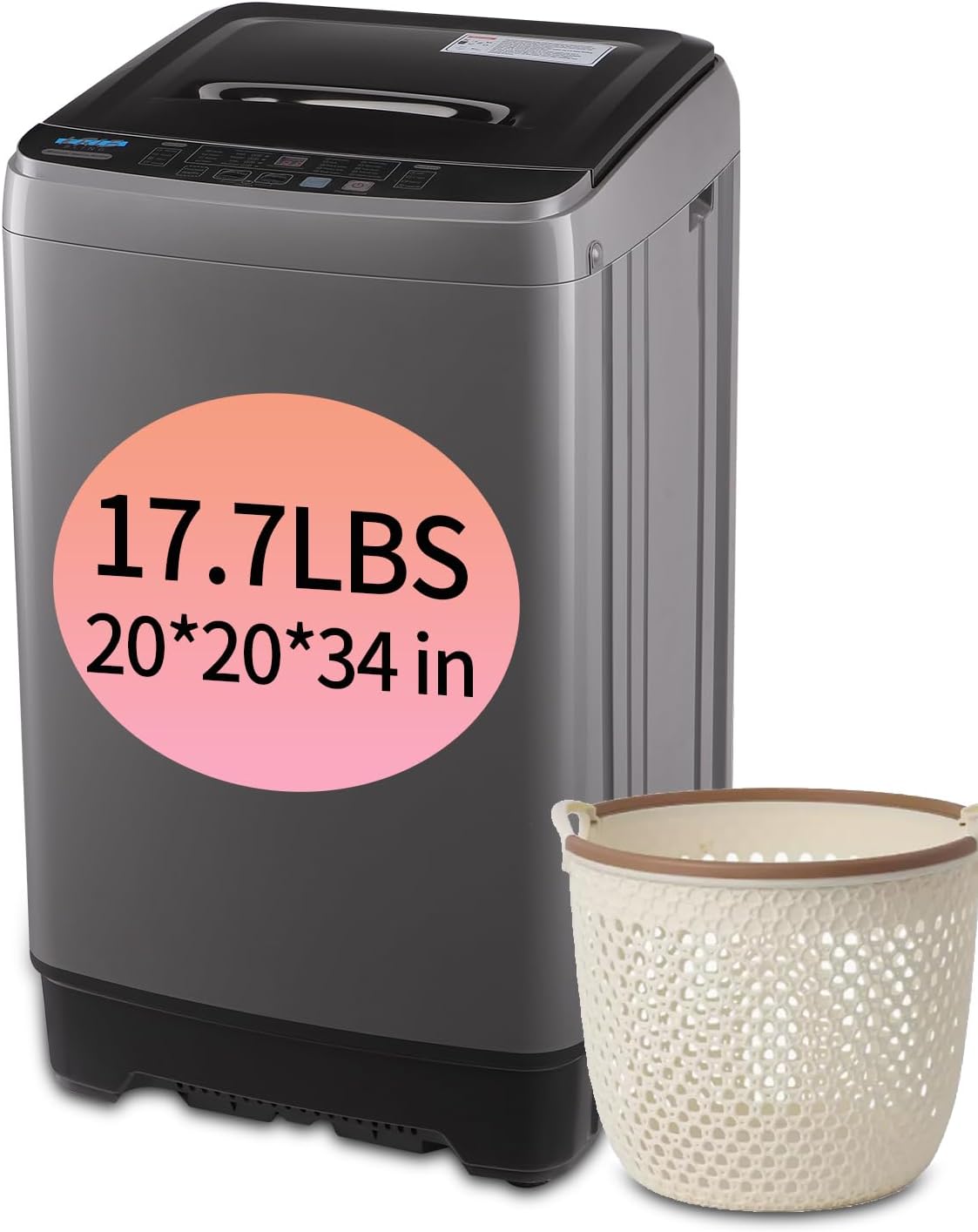 17.7 lbs Full Automatic Washer with Drain Pump, KRIB BLING Washing Machine with LED Display, 10 Washing Programs & 8 Water Levels Selections, Ideal for Camping, Apartment, Dorm, Grey