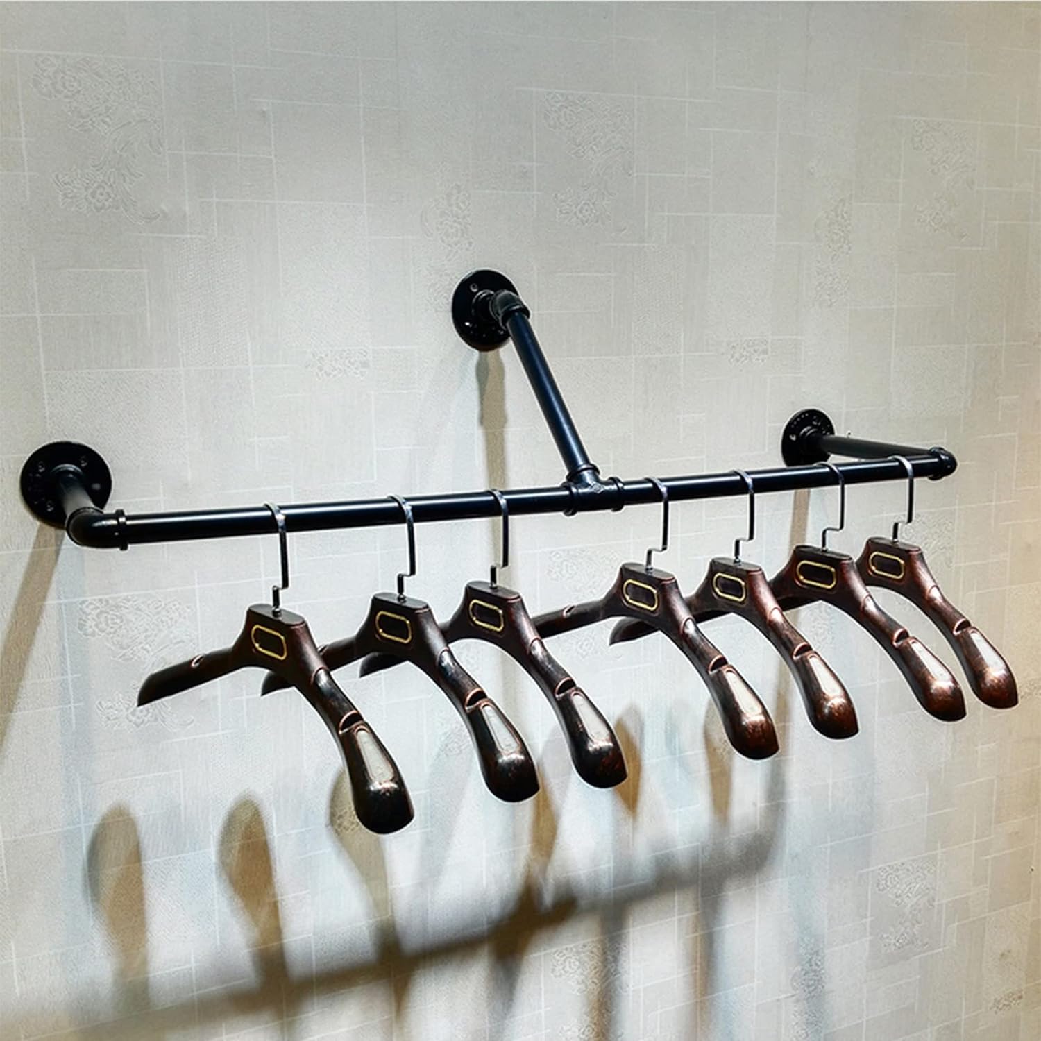 Industrial Vintage Pipe Wall Mounted Towel Clothing Hanging Shelves System,Laundry Room Type E Storage Rod,Metal Garment Rack for Clothes Retail Display Stand (39