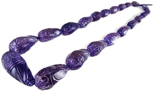 LOVEKUSH Natural Amethyst Carved Drops BRIOLETTE Beads Necklace 23 INCHES 42MM to 22MM Code-HIGH-46381