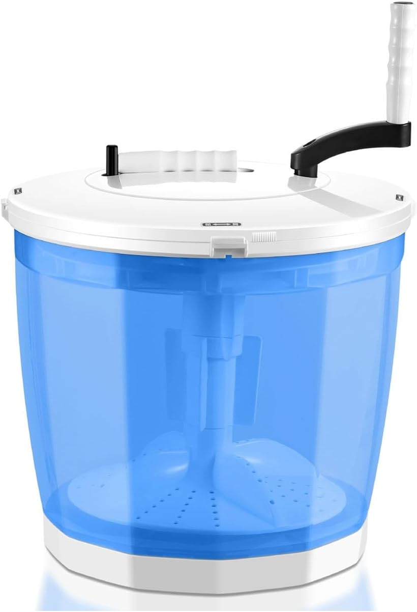 Portable Hand-cranked Manual Clothes Non-electric Washing Machine with Rotating Rocker, Mini Manual Portable Washing Dryer Machine, for Camping Apartments RV(Blue)