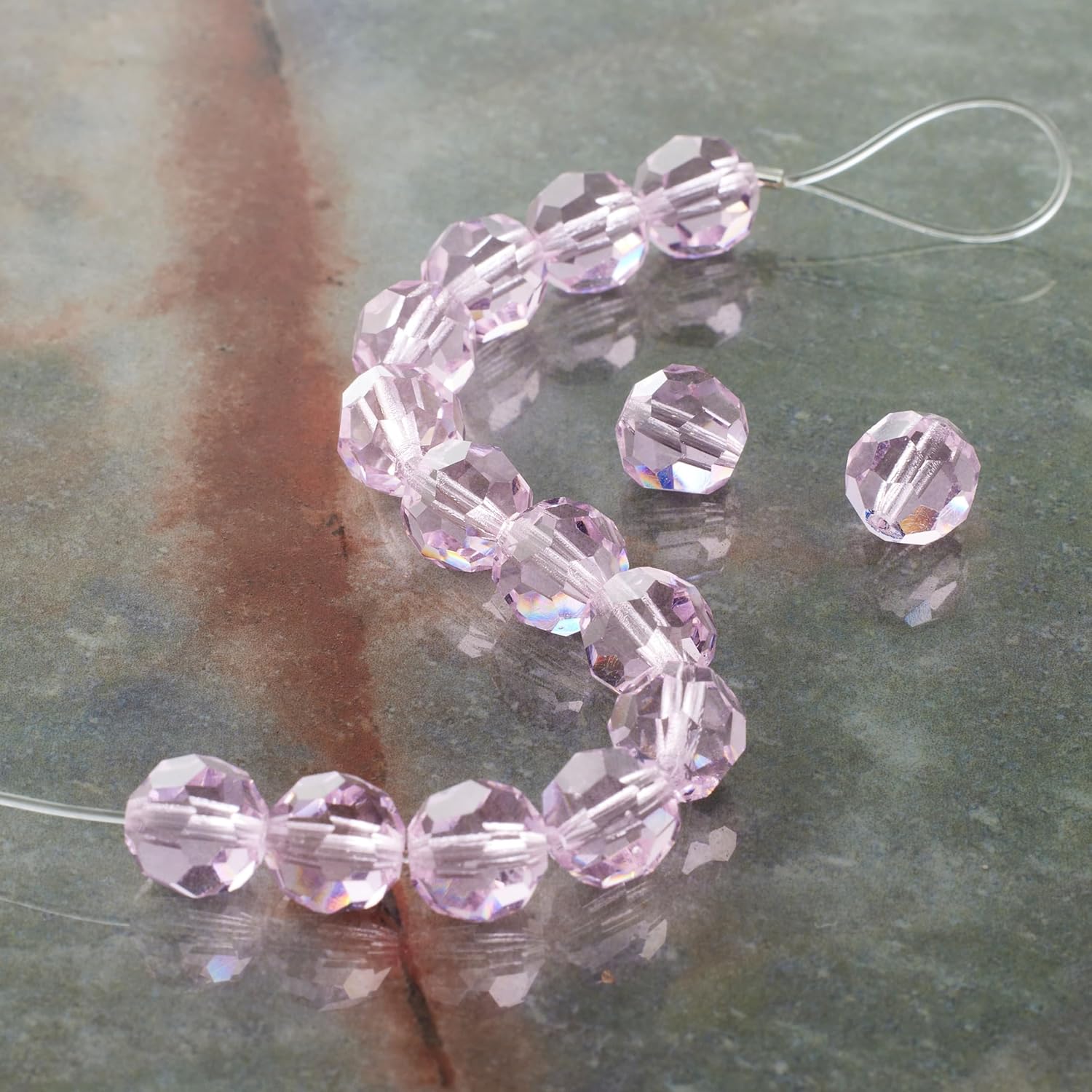 Bead Landing 8mm Preciosa Light Rose Glass Crystal Round Beads - Faceted Glass Beads for DIY Jewelry Making, 6 Pack
