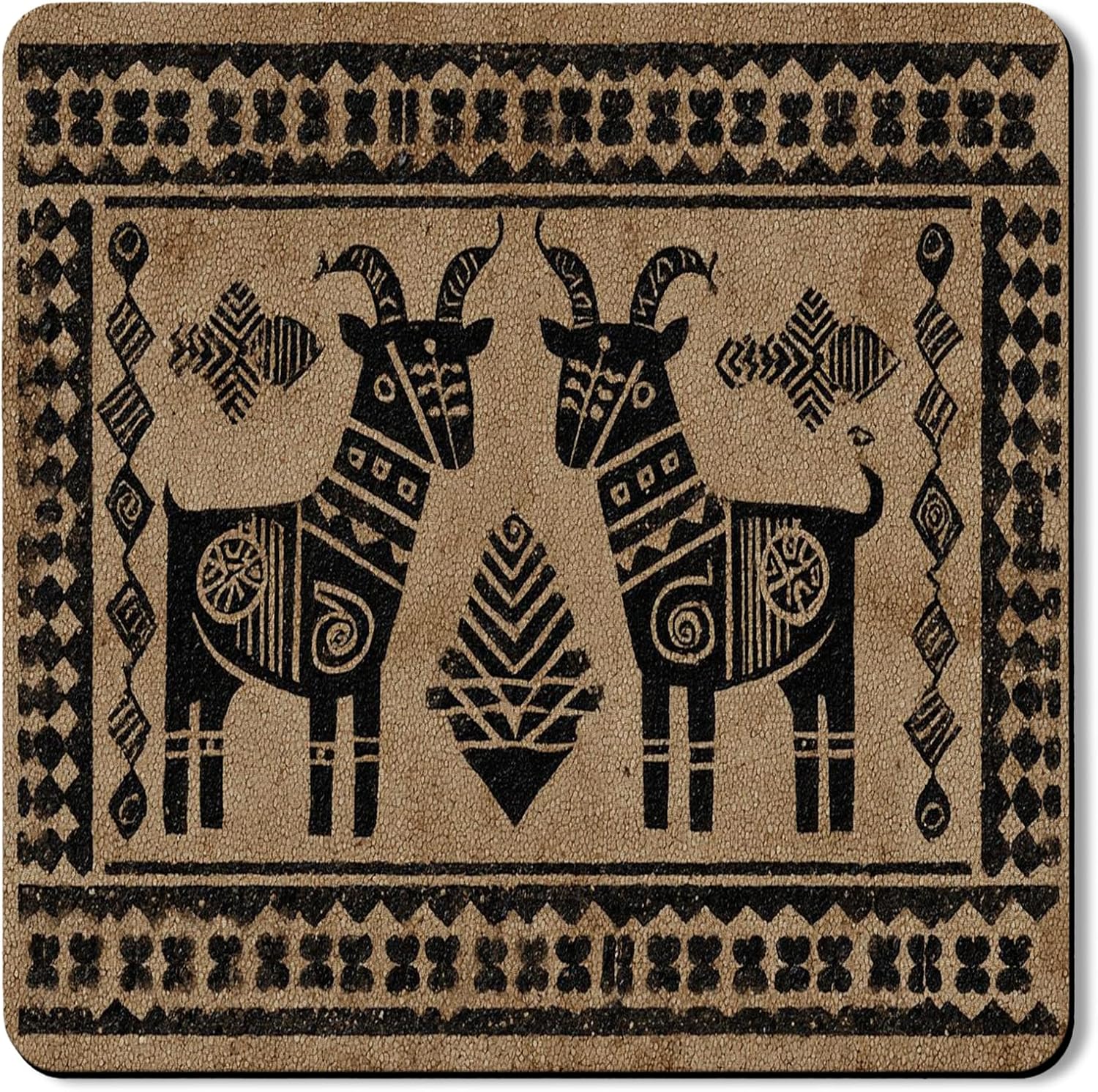 Abstract Goat Washer Dryer Top Protector Mat, Tribal Modern Black and Beige Laundry Machine Covers, Rustic Rubber Anti-slip Waterproof Washer And Dryer Mats for Home 24x24 Inch