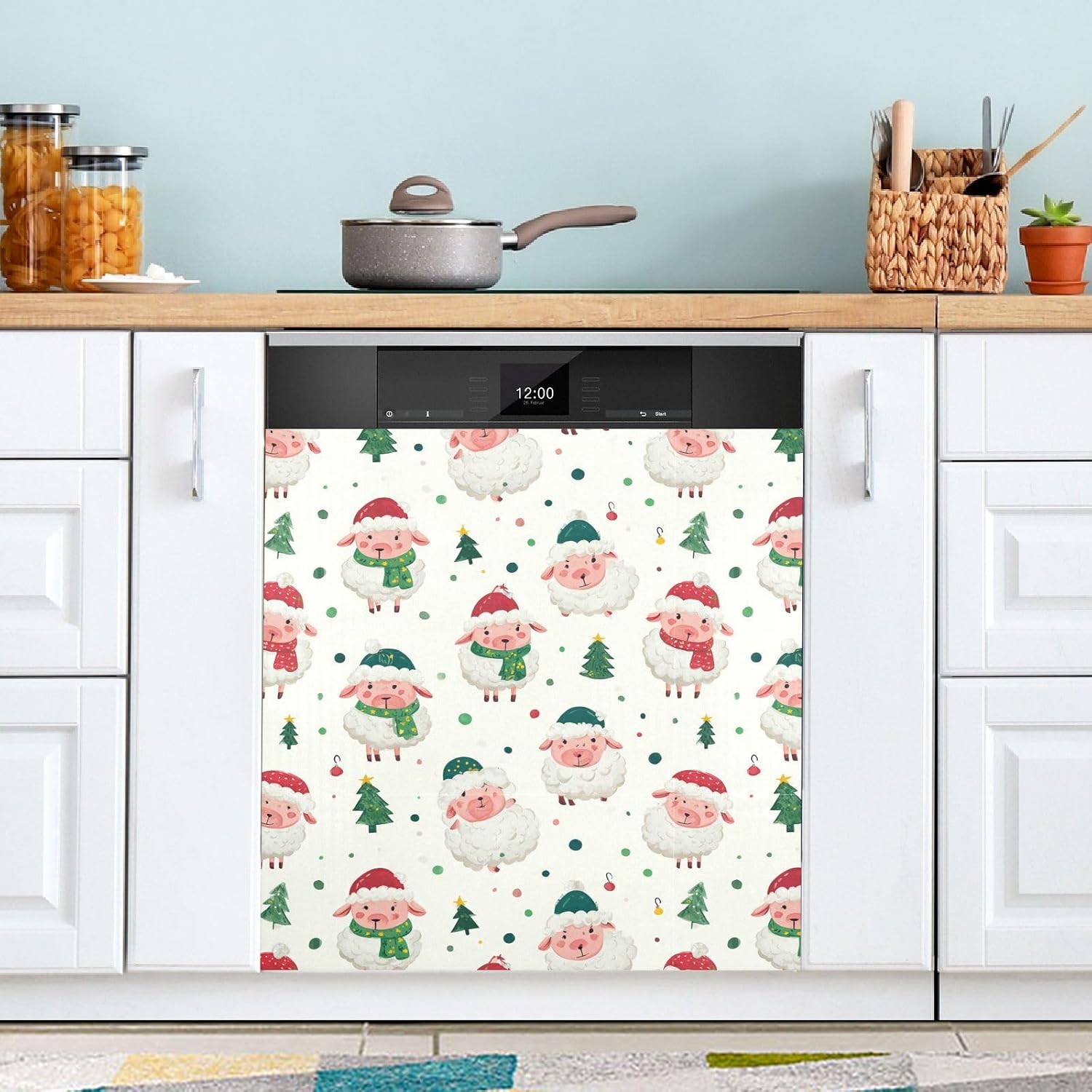 Pfrewn Christmas Winter Magnetic Dishwasher Cover Christmas Tree White Sheep Fridge Door Covers Kitchen Decal Vinyl Panel Decorative Refrigerator Laundry Appliances 23x26in