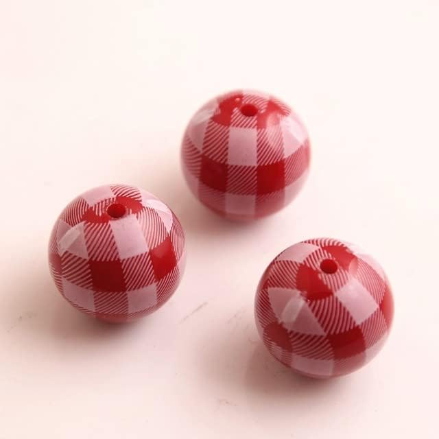 Davitu Kwoi Vita 12mm 20mm Acrylic Colorful Solid Beads Print White Plaid for Chunky Beads Necklace Jewelry - (Color: Red, Item Diameter: 12mm 1000pcs)