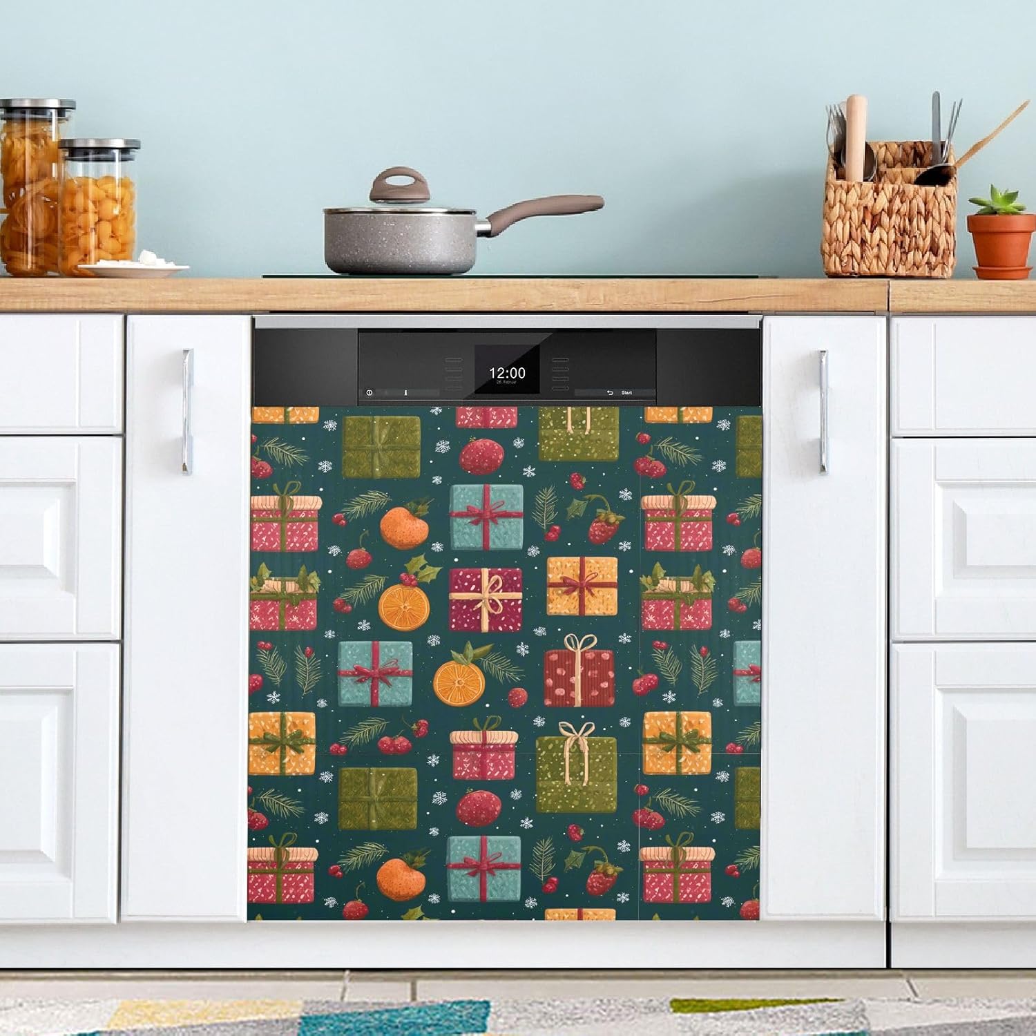 Pfrewn Christmas Winter Magnetic Dishwasher Cover Christmas Box Pattern Fridge Door Covers Kitchen Decal Vinyl Panel Decorative Refrigerator Laundry Appliances 23x26in