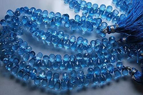 8.25 Inches Long Strand, AAA Natural Swiss Blue Topaz Faceted Drops Briolettes, Size 9-7.5mm Code-HIGH-52312