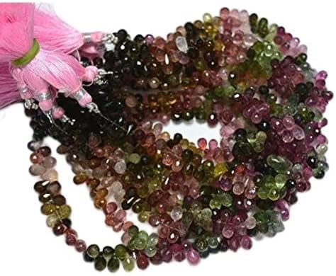 BEADS GEMSTONE Multi Color Tourmaline Tear Drops Beads, Faceted Beads, Tourmaline Cut Drops Briolettes, 4.5x7mm Approx, 5 Inch Strand Code-HIGH-31332