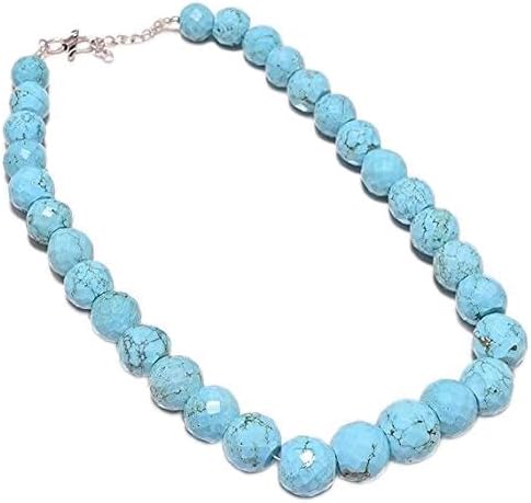 ZOYLA Tibetan Turquoise Beads 13x18 mm faceted Round Beaded Necklace - Full Strand 19''
