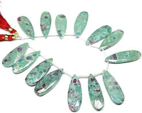 Natural Ruby Zoisite Faceted Briolette Pear Drop Gemstone Craft Loose Beads Starnd 8 Inch Long 33mm 36mm Code-HIGH-1022