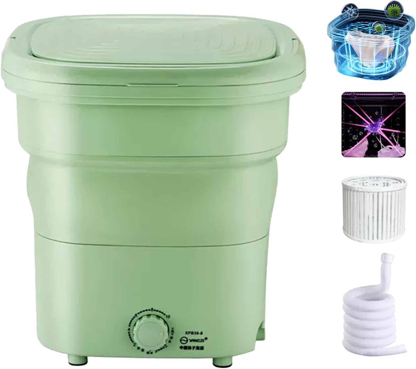 THAMBA Foldable Large Capacity Dormitory Washing Machine for Kids, Portable Washer Machine for Clothes, Socks (Color : Green, Size : X-Large)
