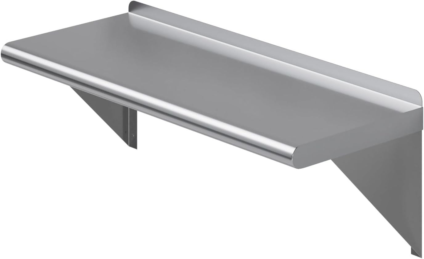 AmGood 12 in. x 30 in. Stainless Steel Wall Shelf | NSF Certified | Appliance & Equipment Metal Shelving | Kitchen, Restaurant, Garage, Laundry, Utility Room