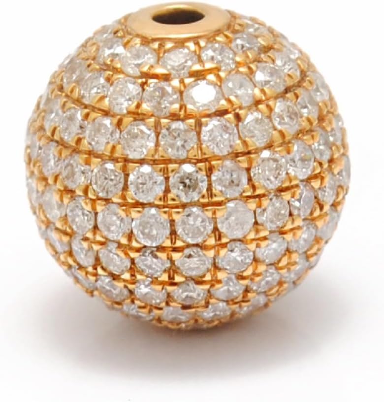 Kanika Creations 14K Solid Yellow Gold Pave Beads with Natural Diamonds – 10mm Round Spacer for Handmade Jewelry – Elegant Gift for Her
