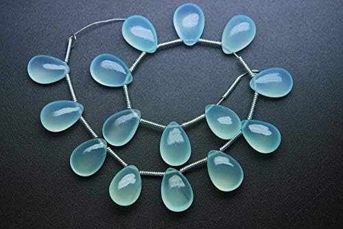 25 Pieces, AAA Quality, Aqua Chalcedony Smooth Pear Shape Briolettes,8x12mm