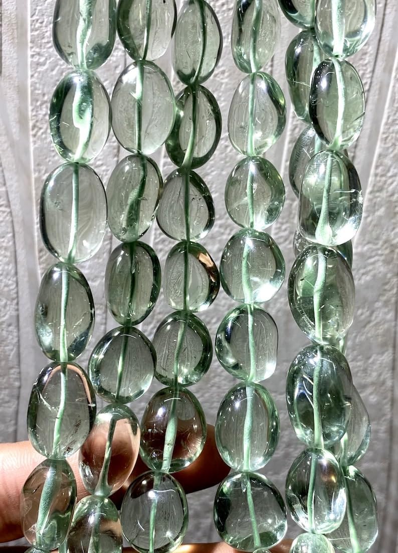 Natural Green Amethyst Nugget Smooth Beads 10x15-14x18mm 22 inch Long String Jewelry Making Gemstone Beads for Necklace Bracelet