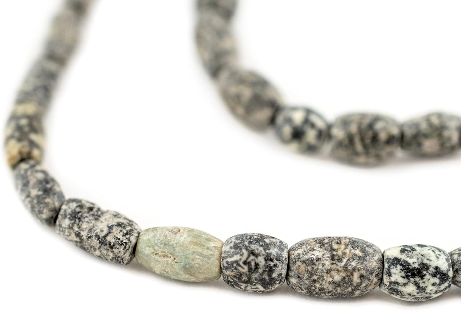 The Bead Chest Ancient Oval Mali Granite Stone Beads 11mm African Grey Large Hole 28 Inch Strand Handmade
