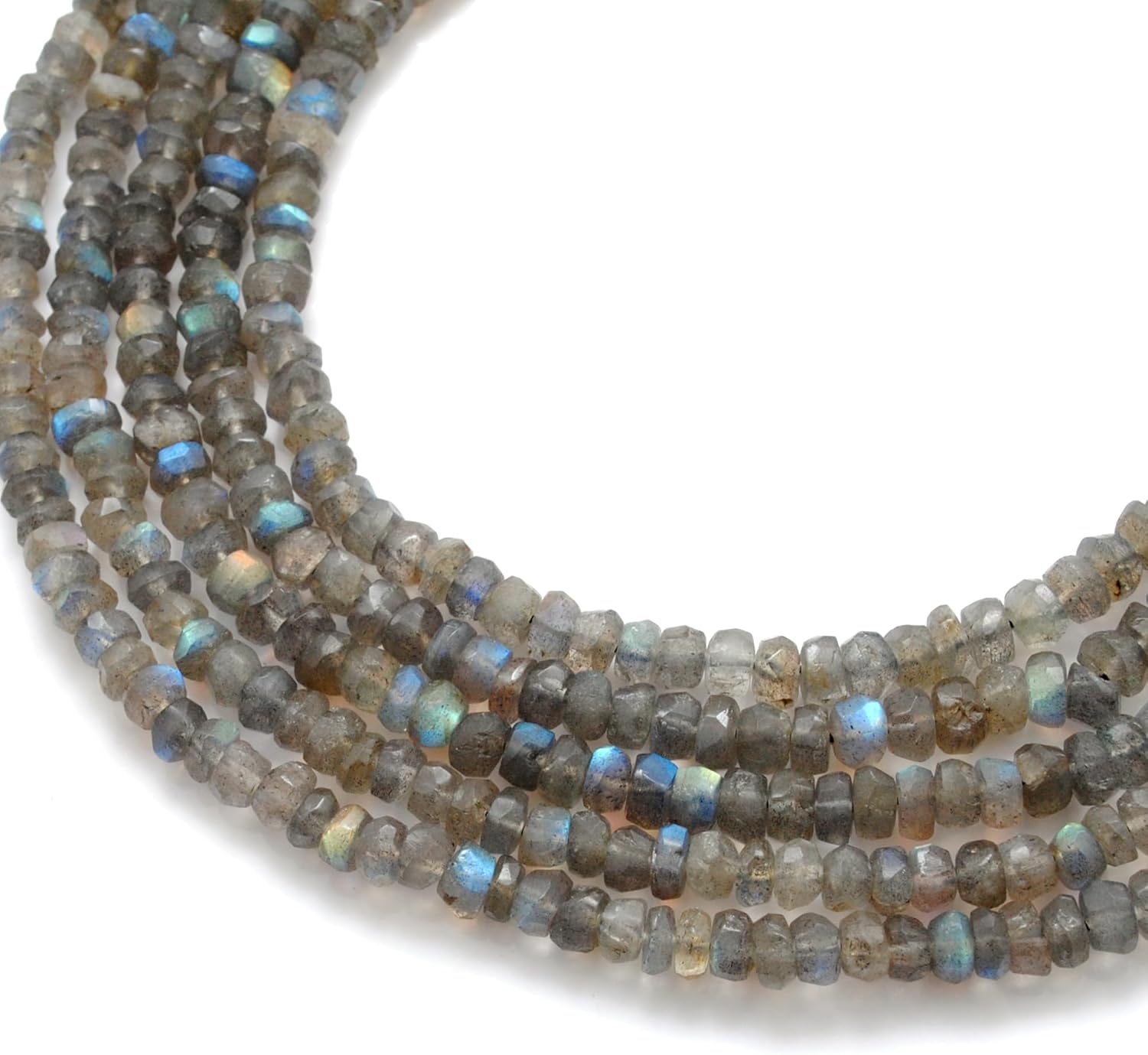 Kanika Creations Natural Labradorite Beads 7–7.5mm Tyre Shape – 90 Pcs Faceted Blue Flash Grey Gemstones, 16