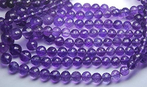 13 inch natural beads strand of 7-8mm faceted round purple amethyst gemstone beads for DIY jewelry - necklace, bracelet, earring, ring.