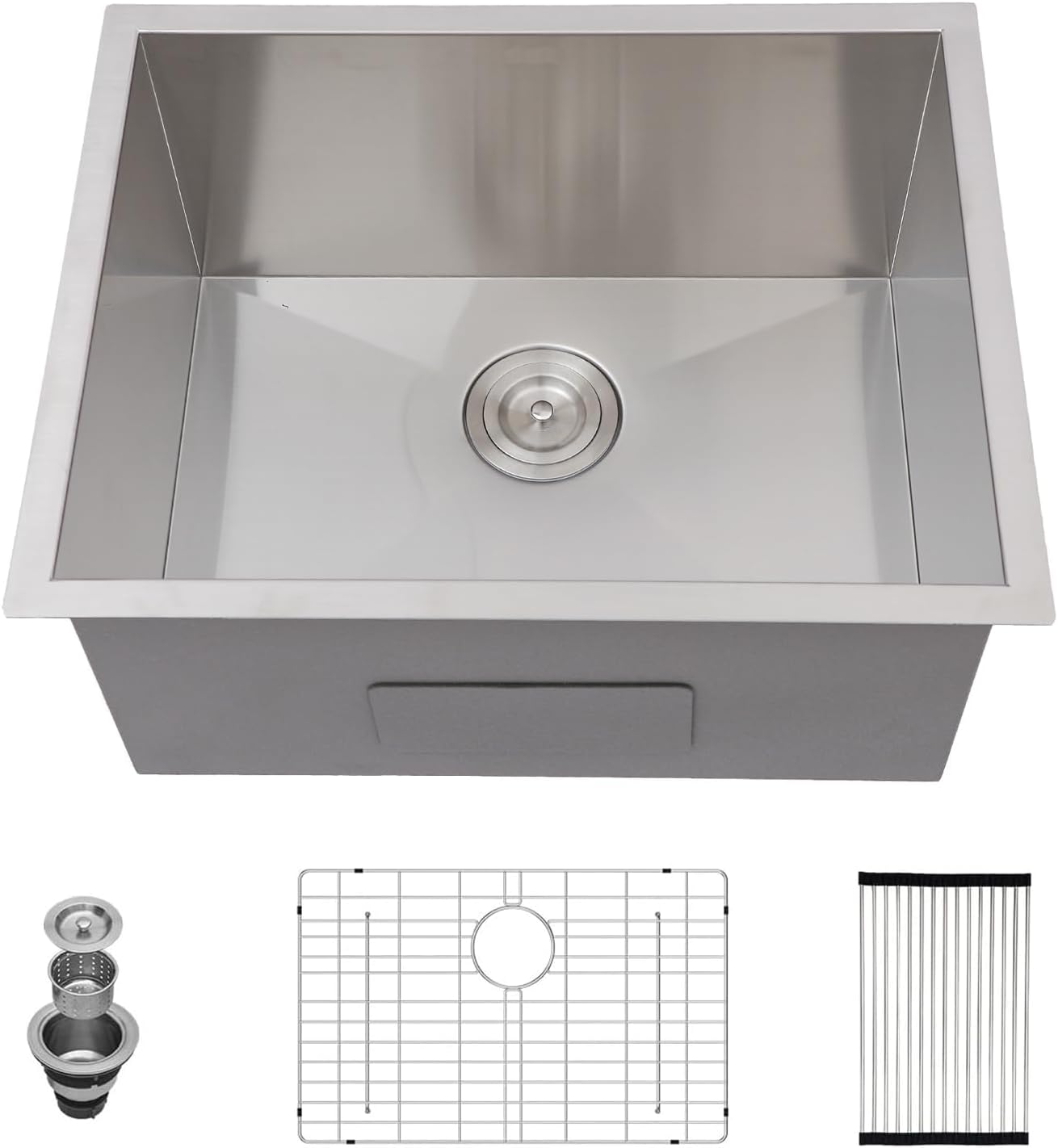 Kichae 12“ Deep Laundry Sink Undermount - 24 Inch Undermount Utility Sink Stainless Steel Single Bowl Under Counter Handmade Laundry Utility Room Basin