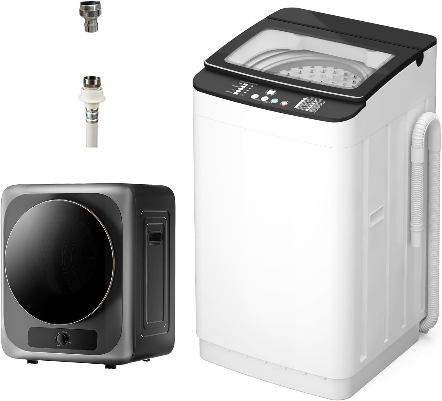 VCJ Portable Washing Machine and Dryer Set, 25lbs Fully Automatic Washer and 10lbs Portable Dryer with Stainless Steel Tub, Compact Washer and Dryer Combo for Apartment, RV, Dorm