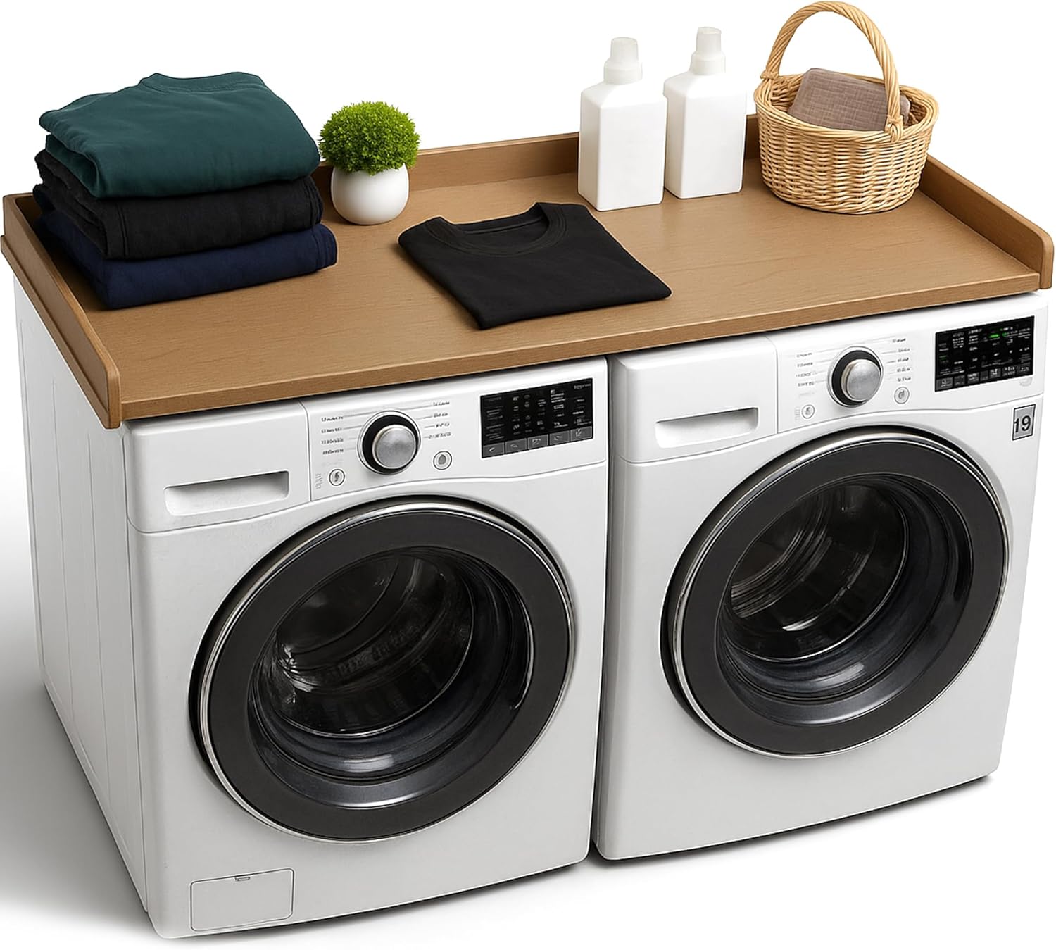 No-Installation HDPE Washer Dryer Countertop – Non-Slip, Anti-Scratch Laundry Topper | Water-Resistant Laundry Room Organizer | Durable, Easy-to-Clean, Modern Design for Washer and Dryer (teak)