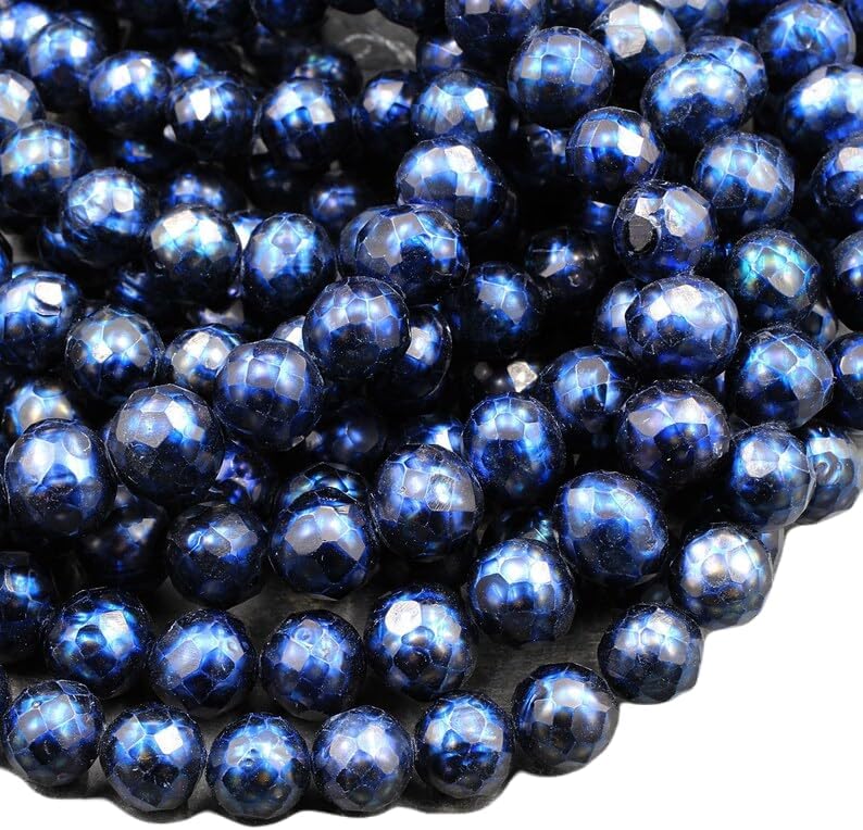 13 inch Strand of Natural gem Freshwater Pearl, 10 mm Round Faceted Beads for DIY Jewelry Making. | Beads_03837