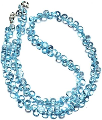 Natural Gemstone Sky Blue Topaz 5MM Approx. Faceted Heart Shape Briolette Beads 17 Inch Full Strand Super Quality Transparent Beads Necklace