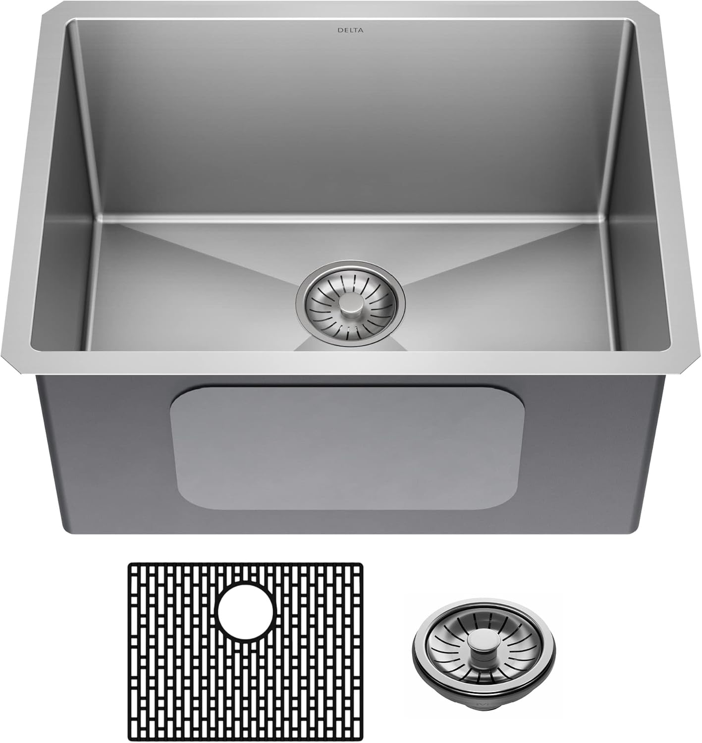 DELTA FAUCET Delta Lenta 24-inch Undermount 16 Gauge Stainless Steel Single Bowl Laundry Utility Kitchen Sink with Accessories, 953034-24SL-SS, Satin