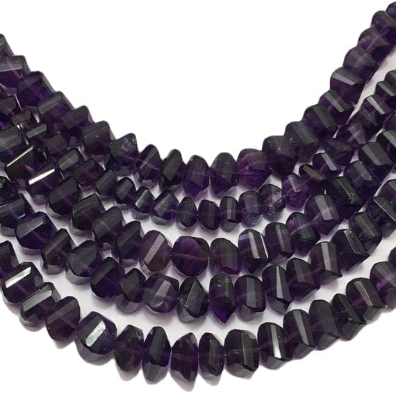 13 inch Strand of Natural gem Amethyst, 8mm Twisted Faceted Beads for DIY Jewelry Making. | Beads_03884