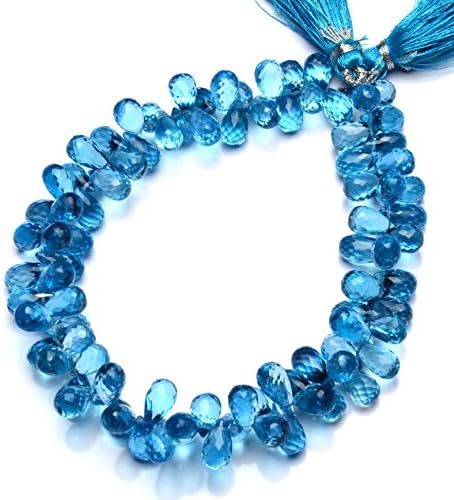 Natural Gemstone Swiss Blue Color Topaz 10x6MM Approx Size Teardrop Shape Briolettes 9.5 Inch Full Strand AAA Grade Super Quality Beads