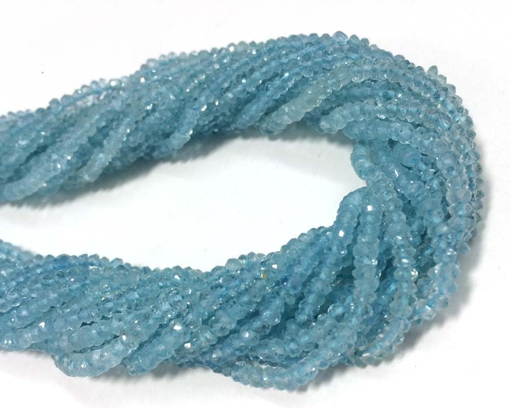 AAA QUALITY BLUE AQUAMARINE FACETED RONDELLE LOOSE GEMSTONE BEADS 13.5