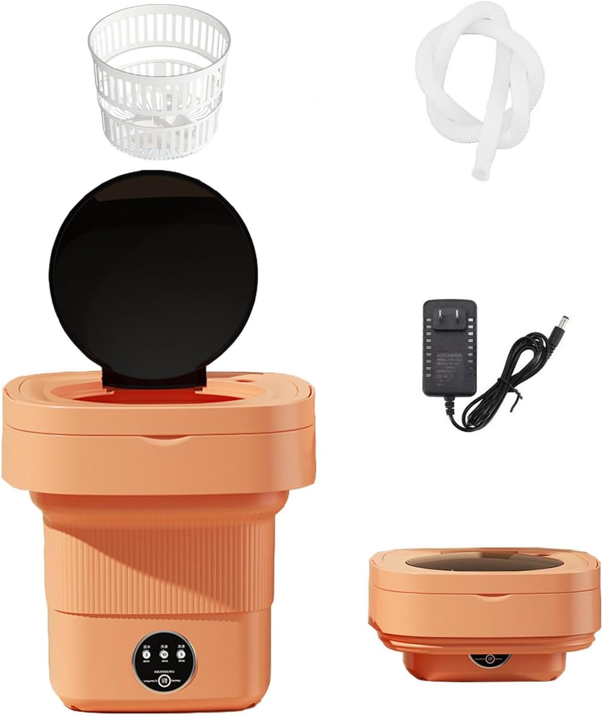 Portable Mini Washing Machine - Compact & Foldable Washer with Drain Basket for Apartment, Efficient Laundry Solution (Orange)