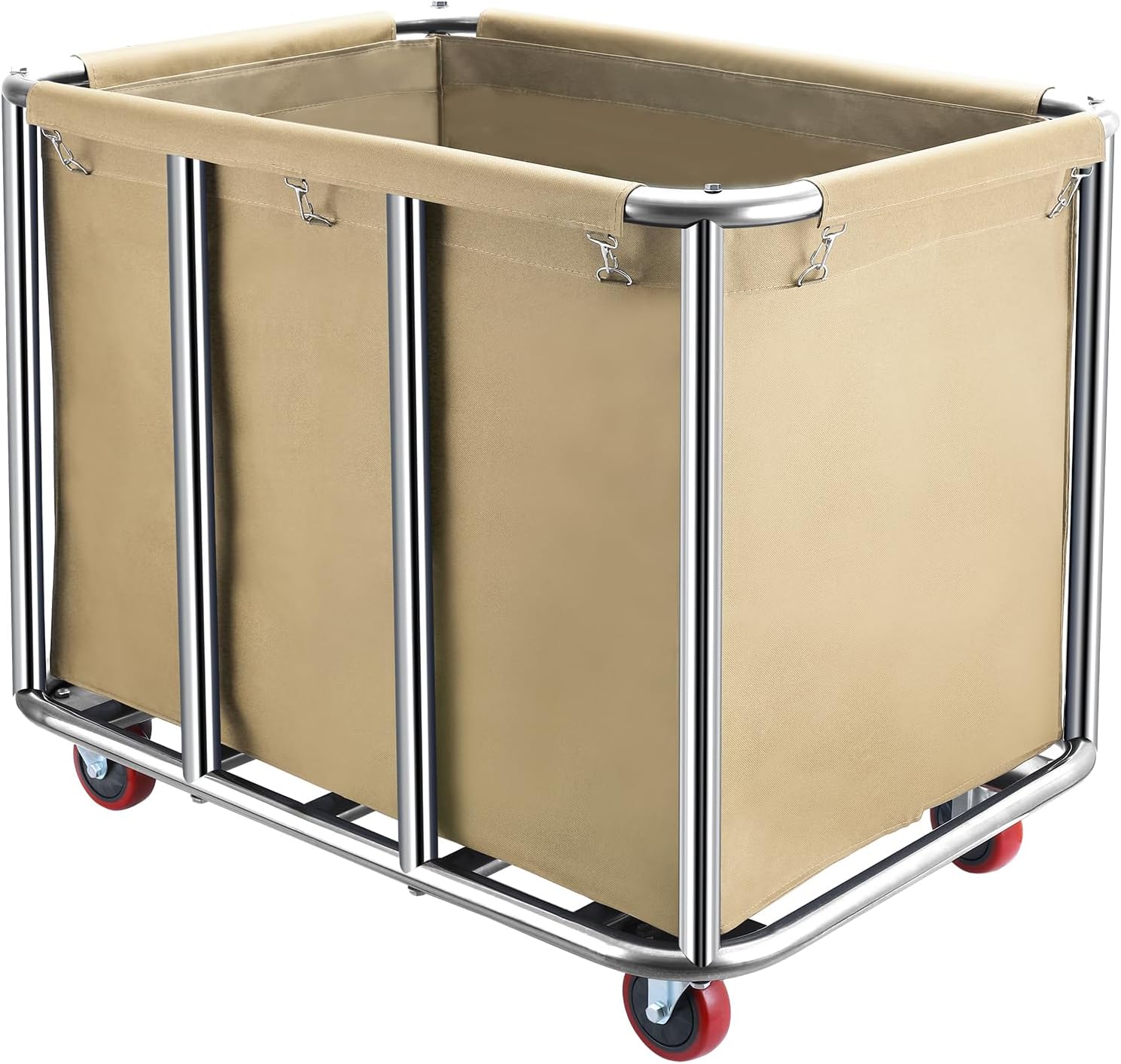 Commercial Laundry Cart with Wheels,400L Large Industrial Laundry Cart,Rolling Laundry Cart with Sturdy Stainless Steel Frame and Oxford Bag for Home Hotel Hospital 440 lbs (Beige)