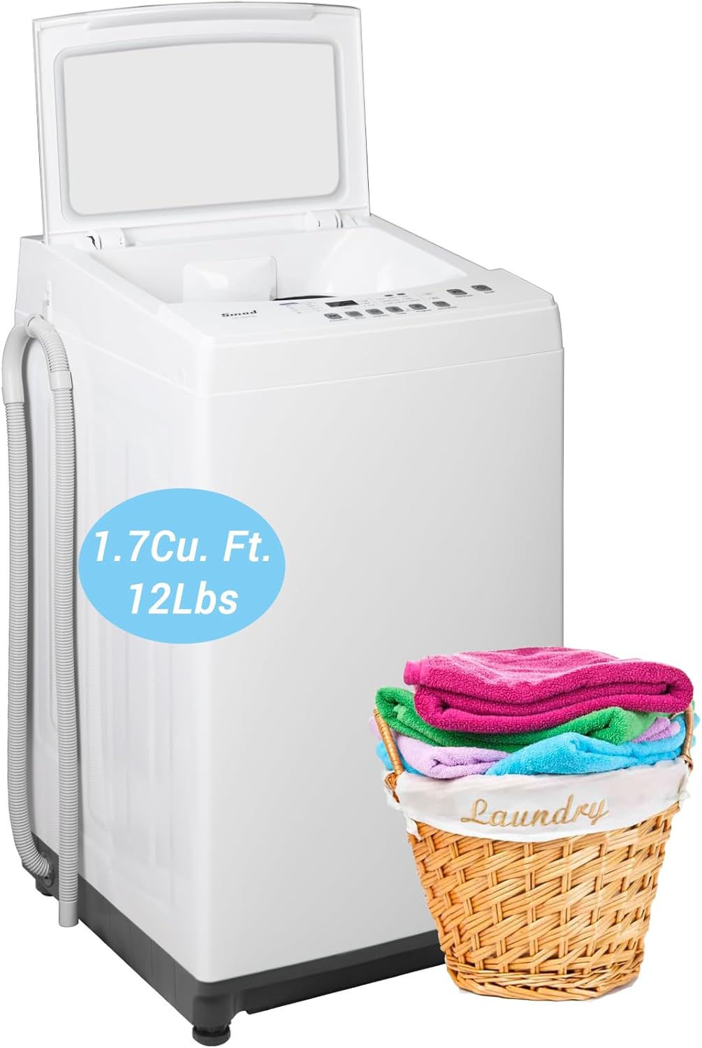 Smad 1.7 Cu. Ft. Portable Washing Machine, 12LBS Top Load Washing Machine with 6 Programs, LED Display and Wheels, Comepact Washer Machine for Apartment, White