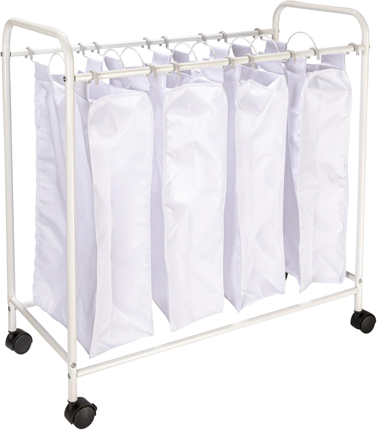 Household Essentials Rolling Laundry Sorter, 4 Bag Laundry Sorter Cart with Washable and Removable Bags, White