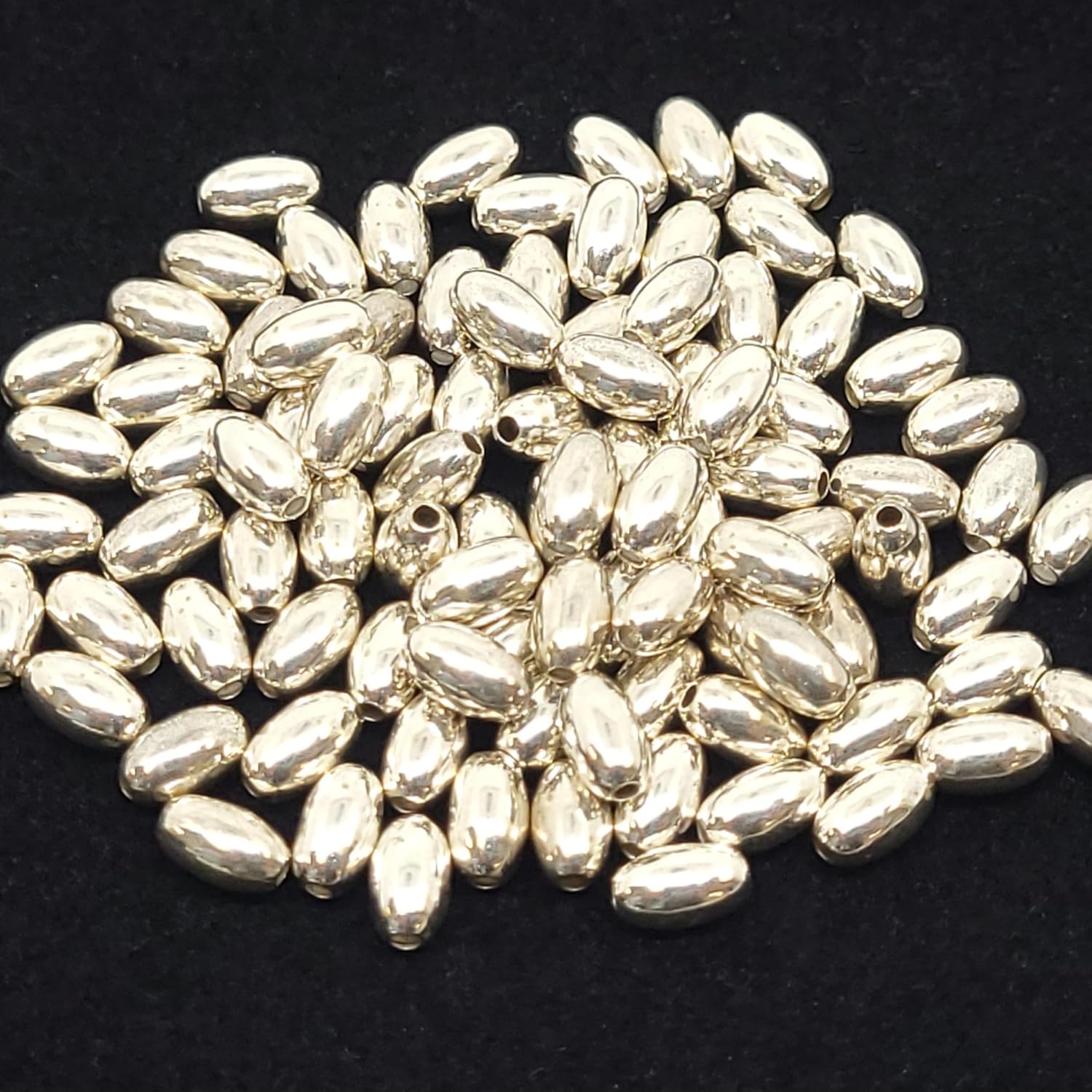 Sterling Silver (0.925) Rice/Oval Beads 10 or 20 pcs - 3x4.75mm, 4x7mm, 5x8mm, Silver Spacer Beads for Jewelry Making (5mm x 8mm 100 pcs)