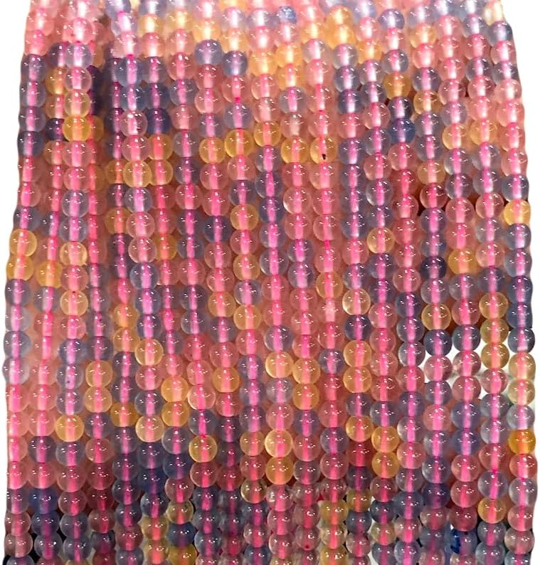 13 inch Strand of Natural gem Multicolor Agate, 4mm Round Smooth Beads for DIY Jewelry Making. | Beads_05665