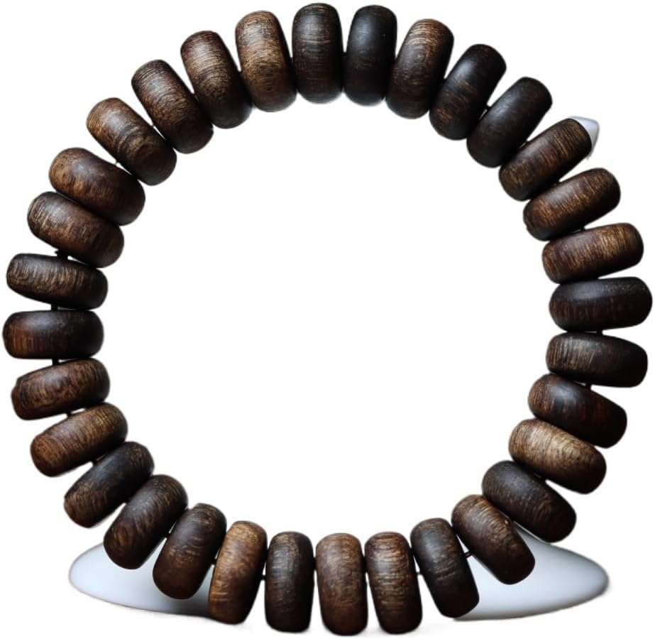 Brunei Agarwood Flat-Bead Single-Strand Matured Knot Old-Growth Honey-Knot Prayer Beads, Water-Sinking Grade