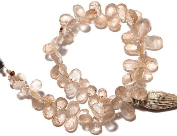 Golden Rutilated Quartz Briolette Beads, Gold Rutile Quartz Faceted Pear Briolettes, Huge 11x8mm to 4x6mm, 9 Inch Strand