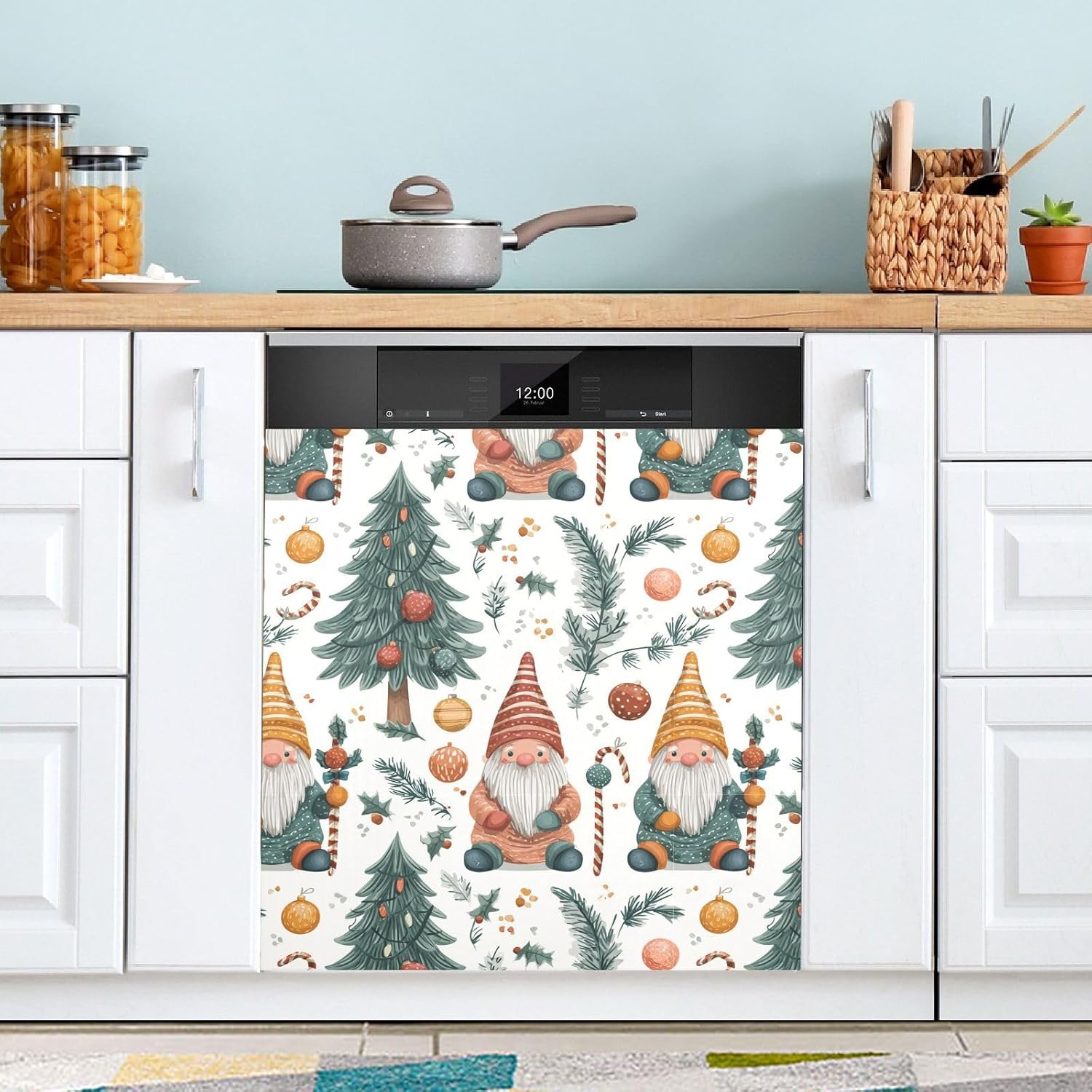 Pfrewn Christmas Winter Magnetic Dishwasher Cover Christmas Cute Scandinavian Gnome Tree (1) Fridge Door Covers Kitchen Decal Vinyl Panel Decorative Refrigerator Laundry Appliances 23x26in