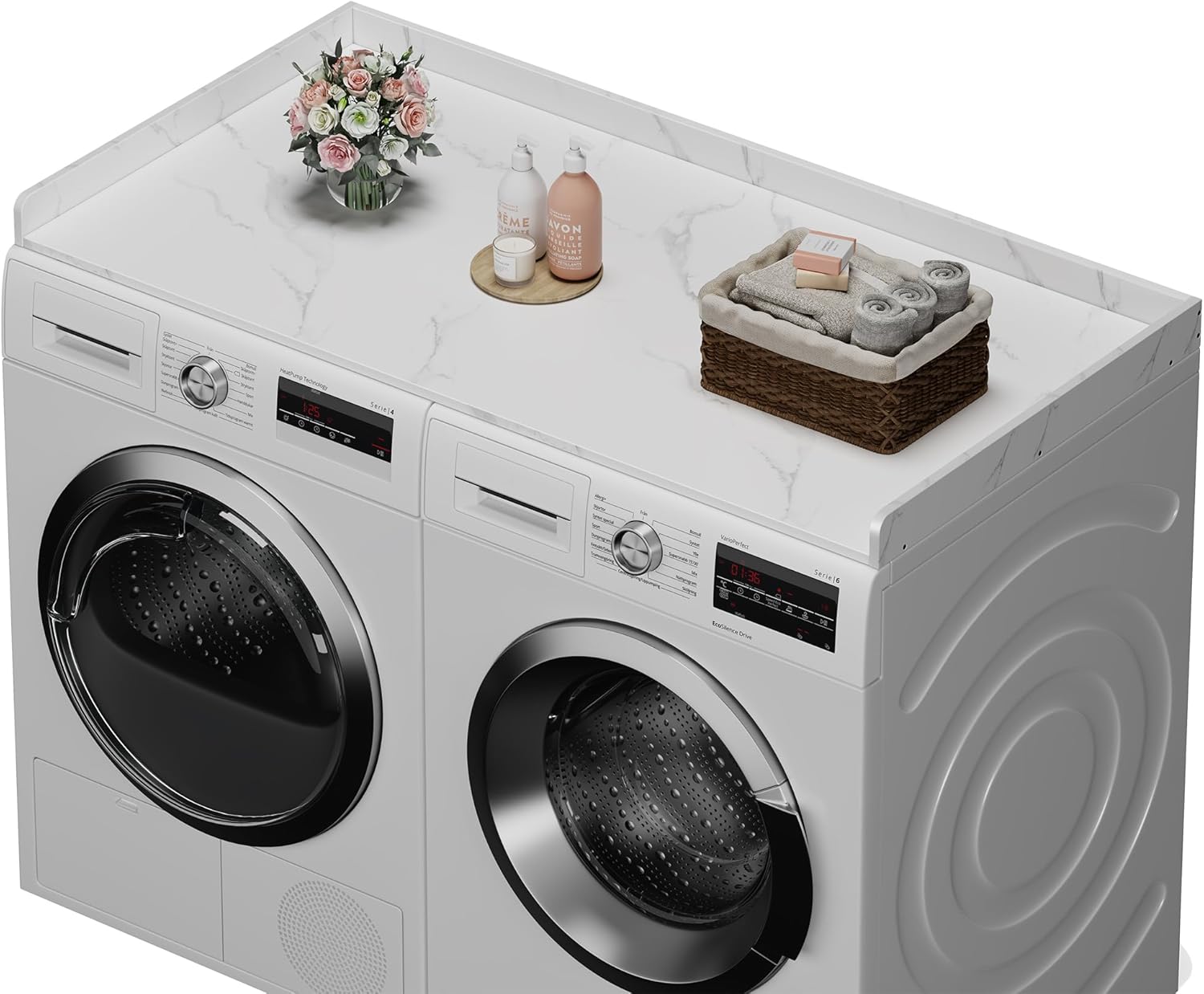 efluky Washer Dryer Countertop, Wood Countertop with Edge Rails for Laundry Room Organization and Storage, Washer Dryer Topper for Laundry Room, 27.5