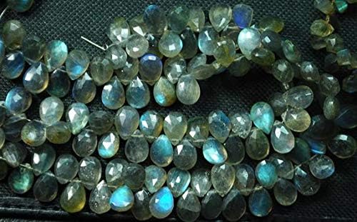 7 Inch Long Full Strand, Blue Flashy Labrarite Faceted Pear Shaped Briolettes, 9-10mm Code-HIGH-57457