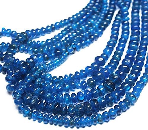 Natural Blue Neon Apatite Smooth Rondelle Micro Gemstone Craft Loose Beads Strand 18 Inch Long 8mm 4mm Code-HIGH-26710