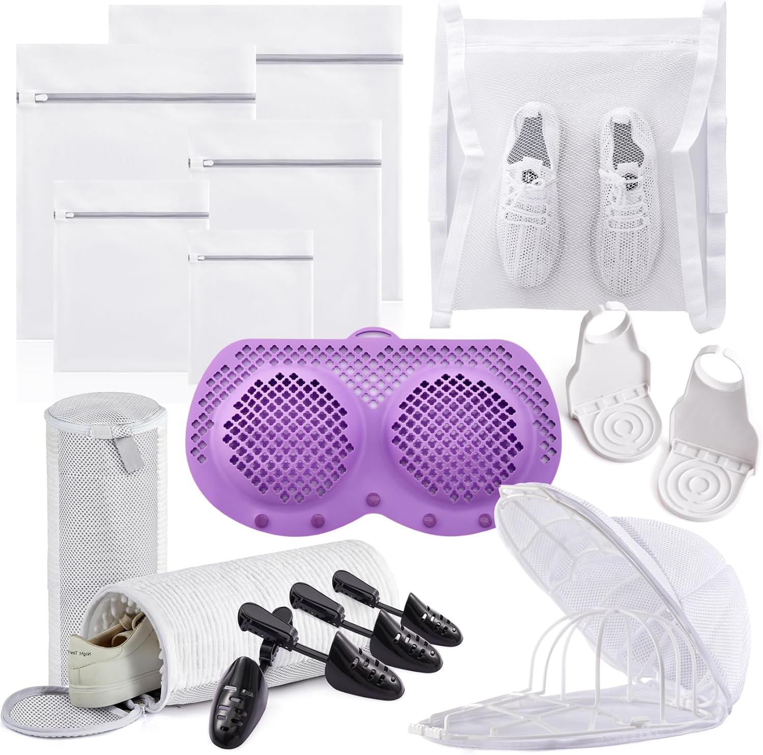 14 Pcs Mesh Laundry Bags for delicates, Hat Washer Cage, Laundry Mesh Wash Bags, Shoe Washing Machine Bag, Silicone Lingerie Bags for Washing Delicates, Laundry Detergent Cup Holder, Shoe Dryer Bag