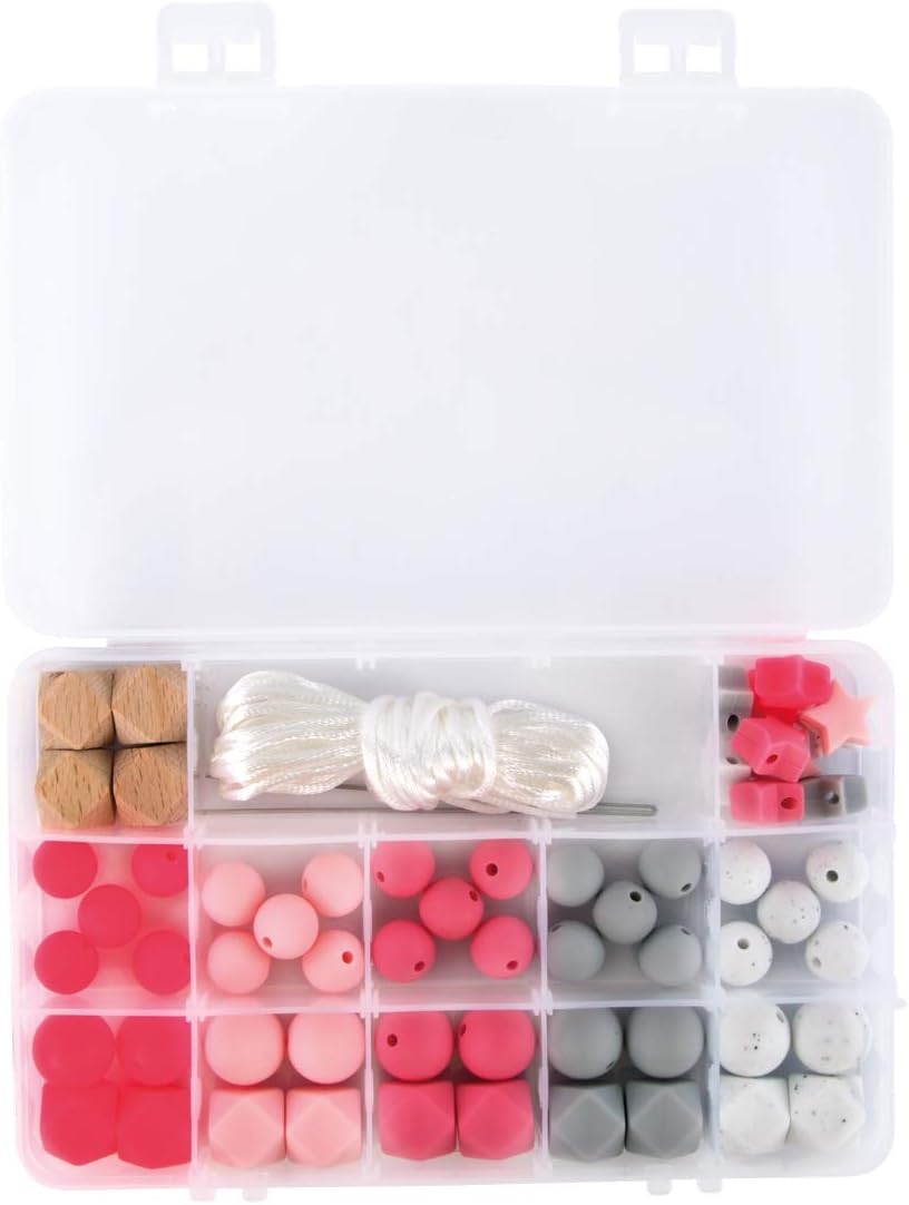 Rayher Silicone Beads Box, Pink, 61 Pieces