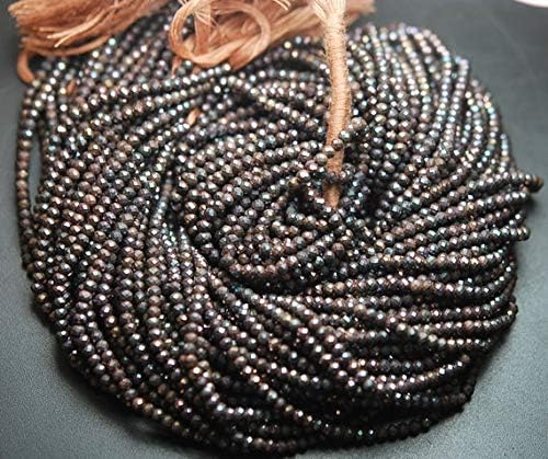13 inch Strand,Mystic Grey Black Spinel Machine Cut Quality, Micro Faceted Rondelles,3.25mm Code-HIGH-64913