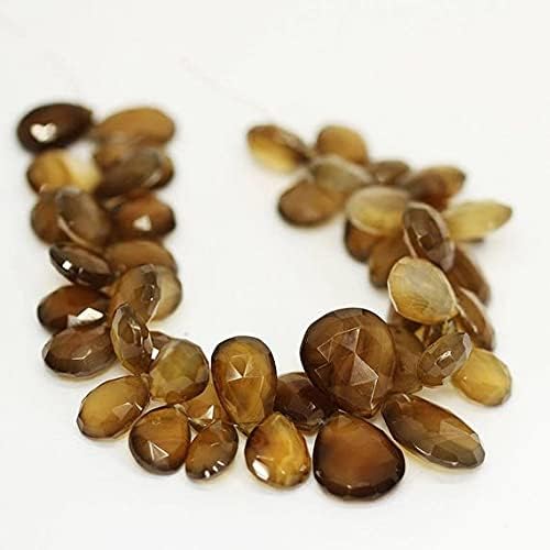 8 inch Strand of Natural Chalcedony 15mm19mm pear Faceted briolette Beads for DIY Jewelry Making. |BRIO_01914