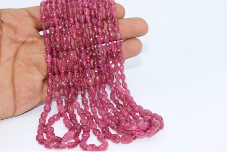 Natural Tormaline Smooth Oval Beads 5x7-6x8MM Rubellite Shaded Oval Beads Strand for Jewelry Making