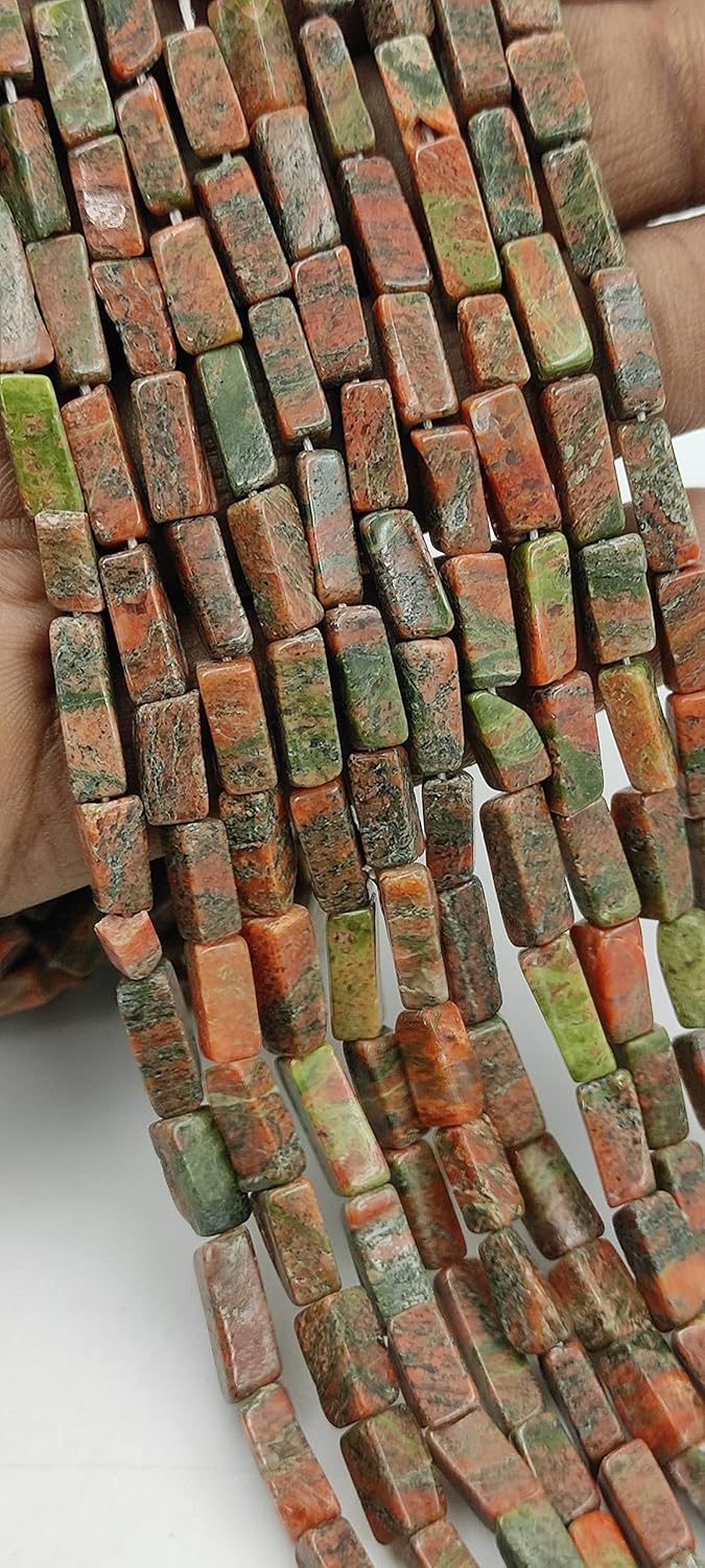 Hanumat Gems Lot of 10 Strands Natural Unakite Jasper Smooth Rectangle Shape Gemstone Beads,Jasper Irregular Flat Beads,Jasper Smooth Beads,13 Inches Gemstone Beads